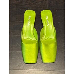 Prada Green Satin Square-Toe Mules Size 38